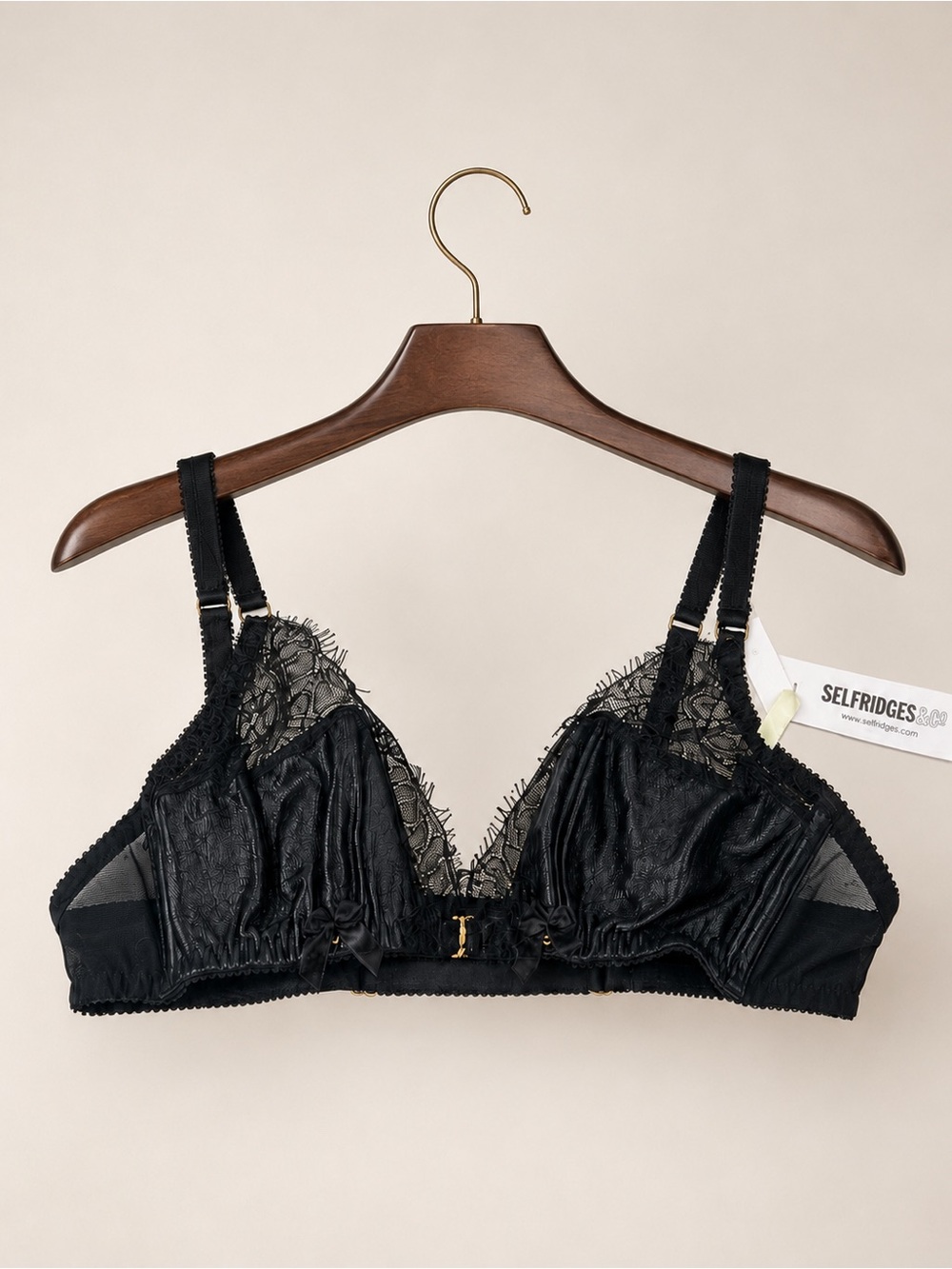 Edge o’ Beyond Odile Black Leather Lace Soft Cup Bra Size S NWT